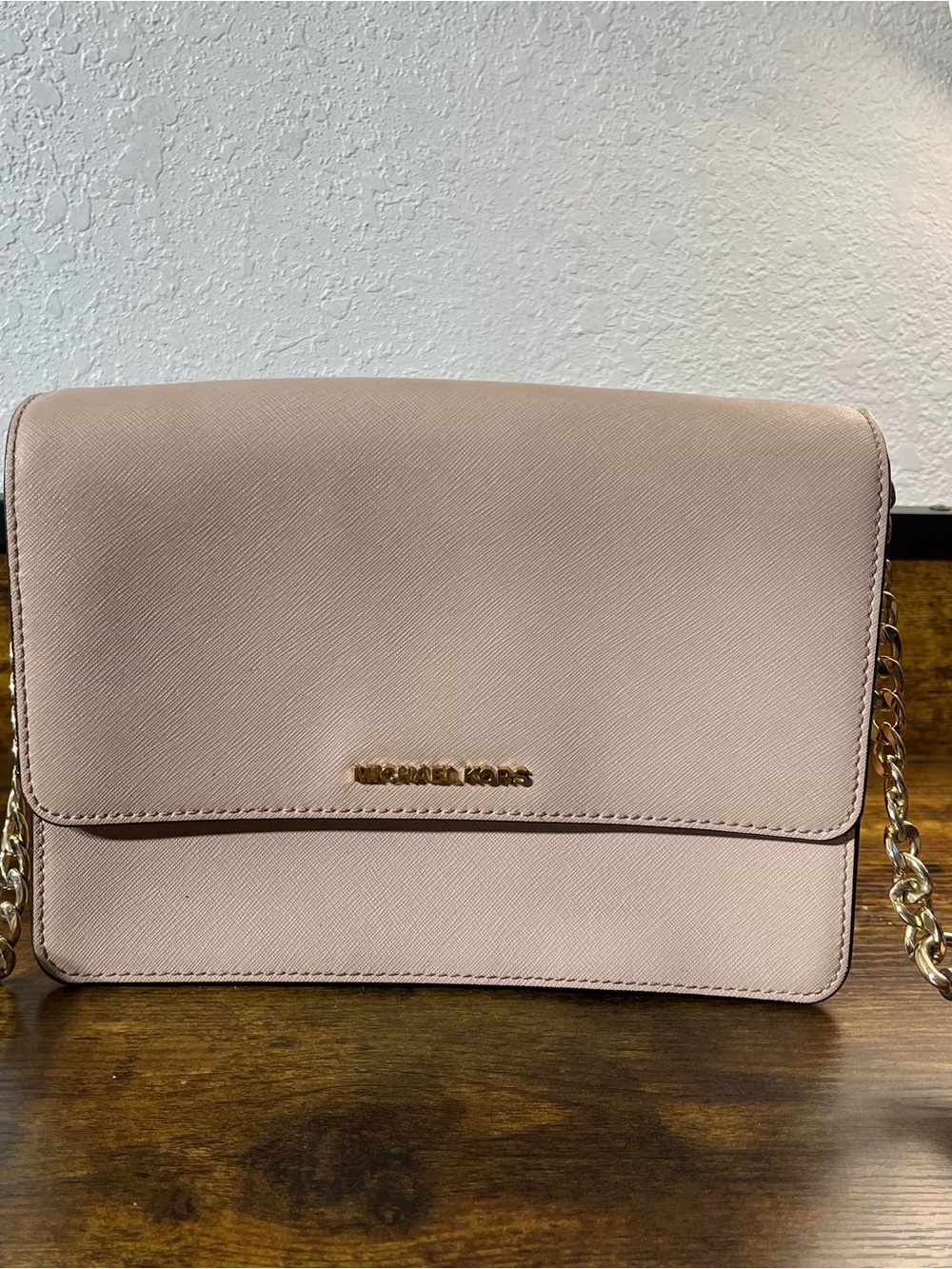 Michael Kors Blush Saffiano Leather Crossbody with Gold Chain